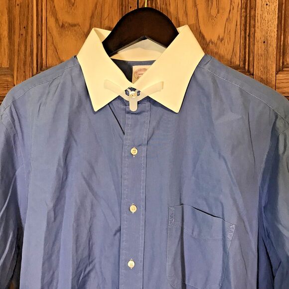 Brooks Brothers Shirt Men's L/XL Blue Button Up White Collar French Cuff Shirt - Picture 2 of 10